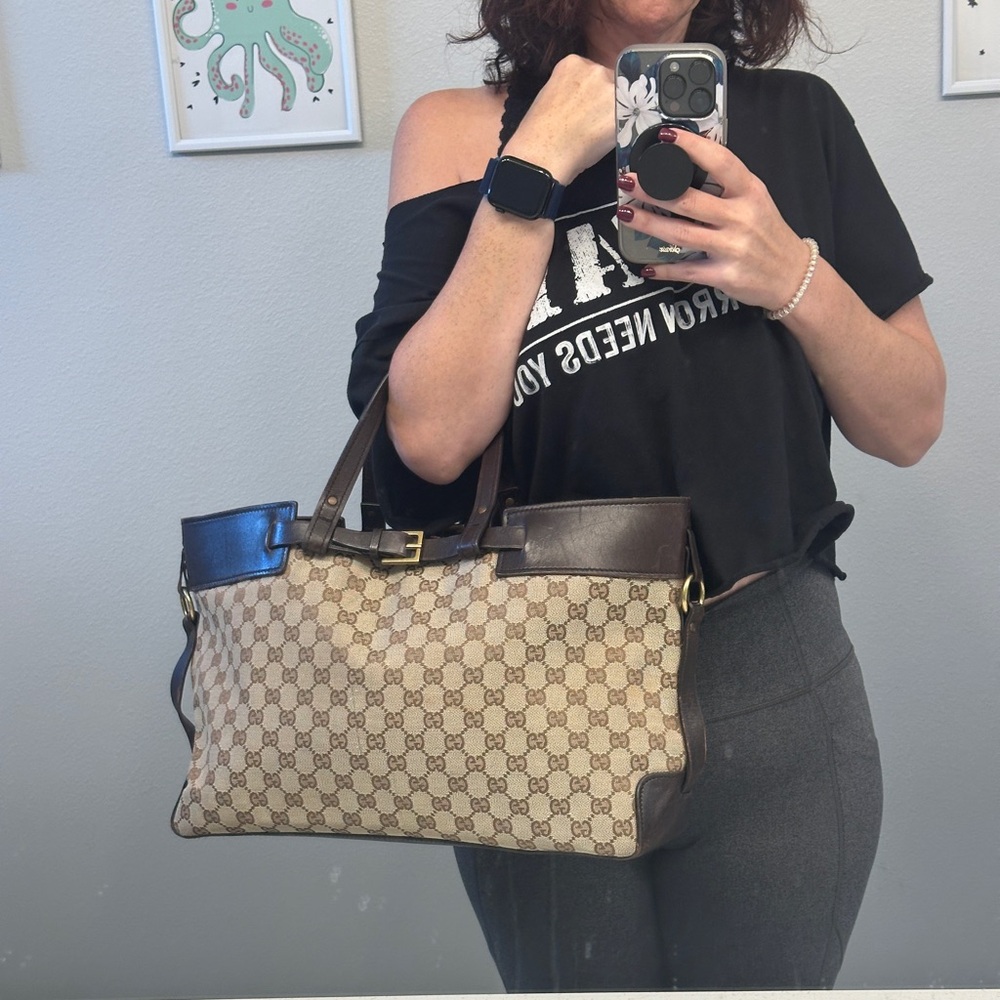 Gucci GG Canvas Brown Leather Tote Shoulder Bag 106251 - Picture 9 of 9